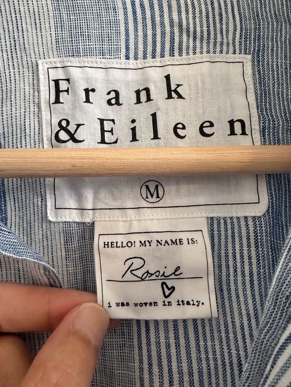 Frank & Eileen Rosie Short Sleeve Button Up Shirt Linen Blue White Stripe Medium - Picture 6 of 9